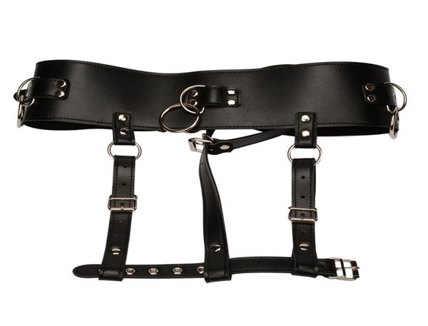 Black PU Leather Women Werewwear Mutandine Dispositivi Belta Magic Wand Bondage Bondage Fetish Vibranting Manty Cablaggio sexy Lingerie2510181