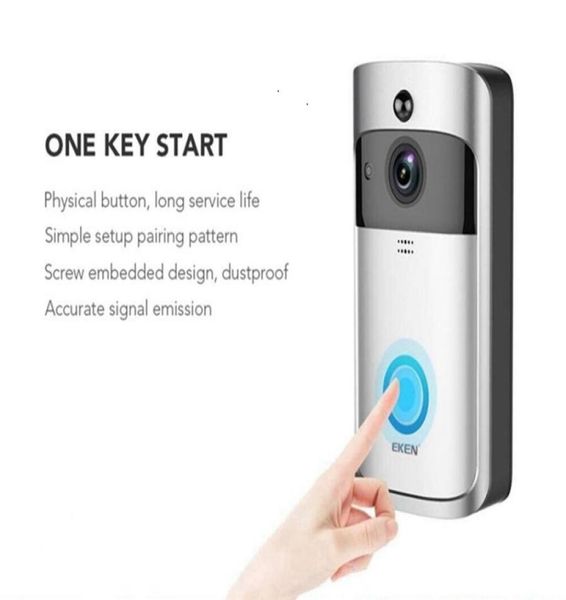 Eken Smart Wireless Video Doorbell 2 720p HD 166 ° Câmera de segurança Wi -Fi em tempo real video video PIR Controle de App Motion App Ch4615691