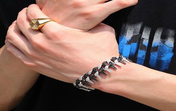 Yishop4u Twotone Cone Stud Spikes Rivet Copper Punk Rock Bracelets Bangles para homens Icepados de zircônia cúbica Hip Hop1248862