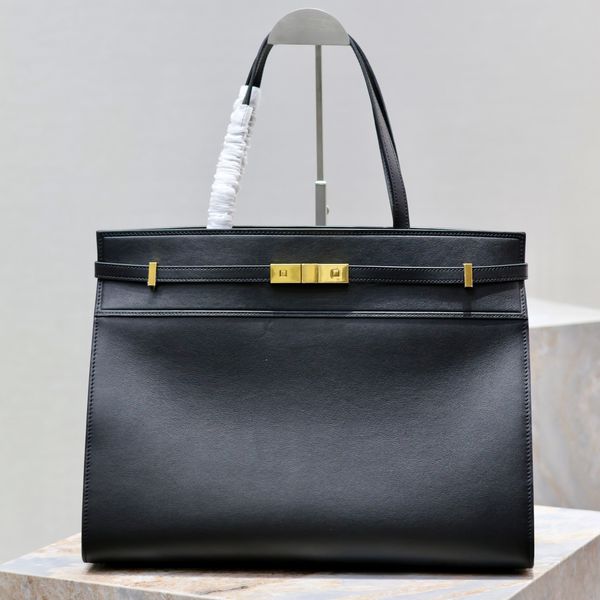 BASSO DESIGNER 10A in pelle di scatola nera con ferramenta oro spaziosa borsa con chiusura a chiusura in metallo magnetico - Elegante borsa per ogni occasione