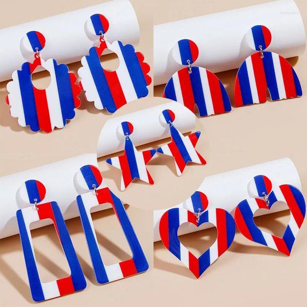 Hölzer Ohrringe trendy USA Flag -Star Herz Anhänger klassisches Design Acryl Charms Ohrschmuck Geschenke für Frauen Mädchen