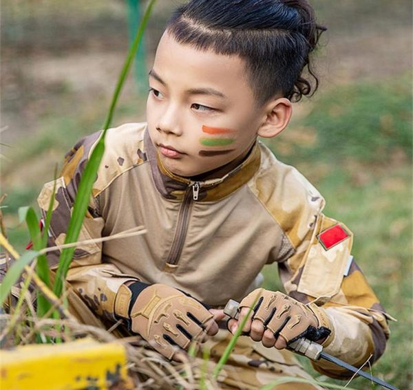 414 anni bambini tattici guanti senza dita dell'esercito militare camo antiskid guanti a mezzo dito ragazzi bambini sport in bicicletta cinque 1637690