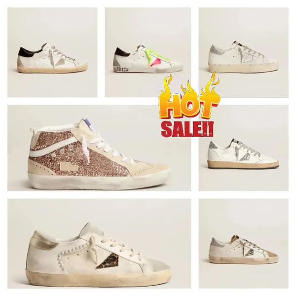 Heiße Goldenstar Goldenlies Goose's Sneaker High Top Goode Gooose Goos Gosse SCLAY SHALE FÜR Women Super Star Suede Pailletten -Leopardenmuster White Doold Dirty Classic