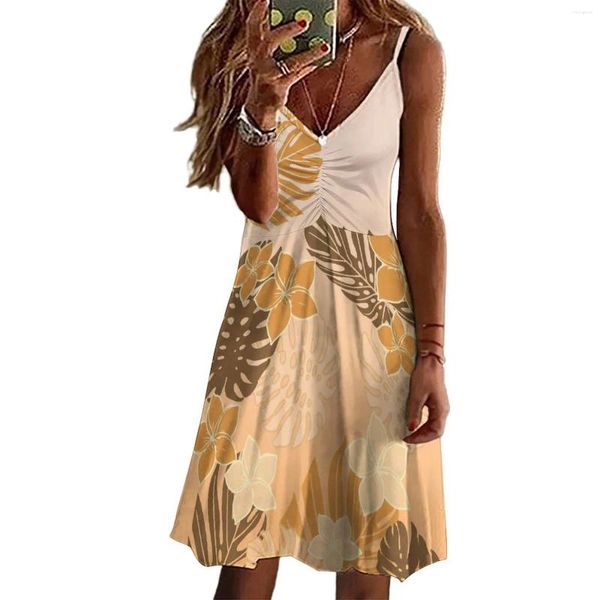 Фабрика прямой полинезийский обычай цветочный принт художественное платье без рукавов Длинное ремешок на пляж Гавайи Бич Сексуальная пляжная одежда 2024 Дизайн