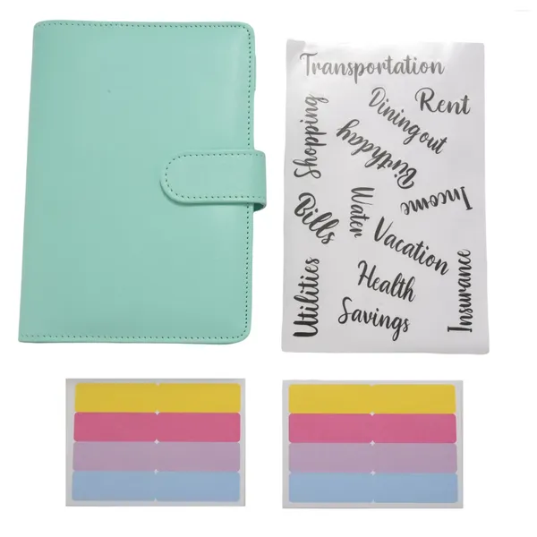 Geschenkverpackung Budget Binder A6 PU Leder Notebook Planer Organizer nachfüllbar 6 Ring Anschreiben Aufkleber Etiketten Grün Grün