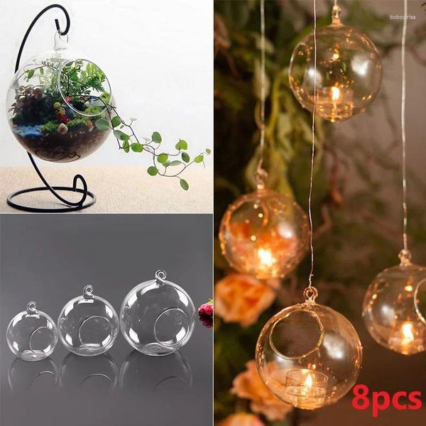 Kerzenhalter 8pcs 10/12 cm Glas Transparent Halter Hängende Teelicht Globes Terrarium Hochzeit Candlestick Vase Home Bar Dekor Dekor