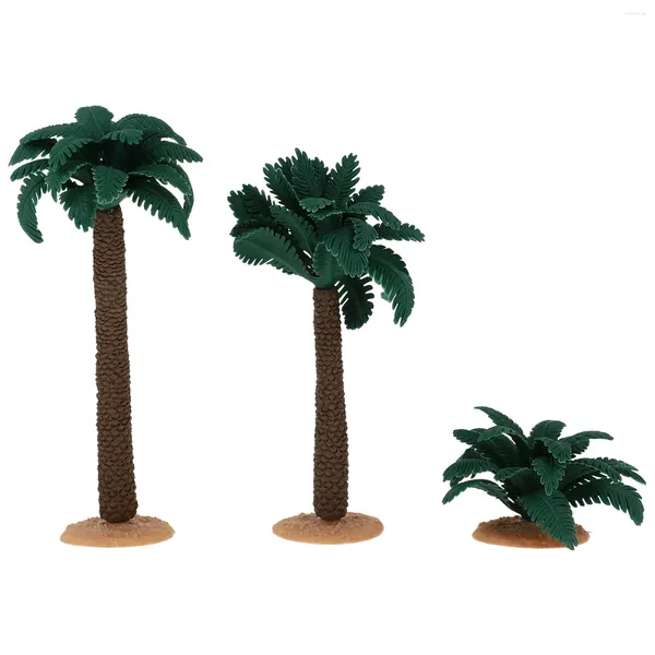 Fiori decorativi da 3 pezzi Modelli di modelli di piante di cocco esterno Modelli di pianta di palma Ornamento di micro paesaggio in plastica