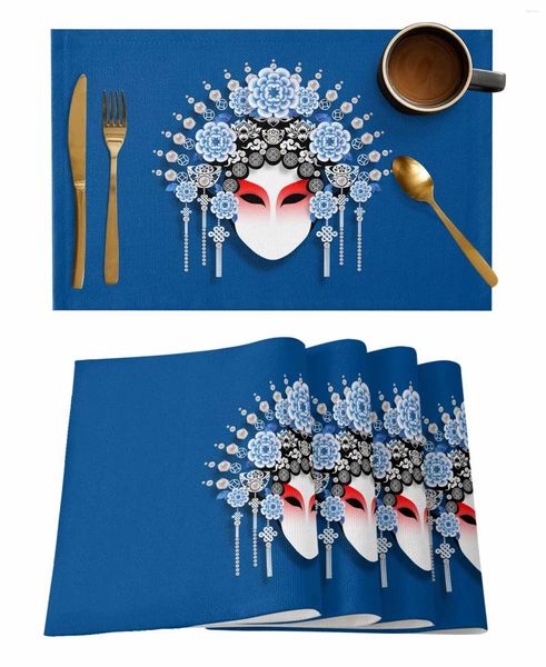 Masa Paspasları Mavi Geleneksel Çin Opera Kahve Yavru Mat Mutfak Placemat Yemek Halı Yemek Takımı 4/6 Pcs Pedler