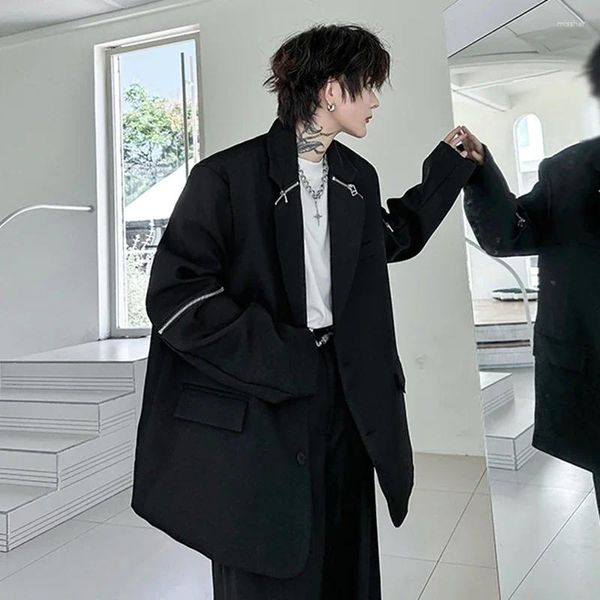 Abiti da uomo in stile scuro design nicchia blazer metallo con cerniera giacca maschio personalizzato per il top high street abbigliamento alla moda 9c3757