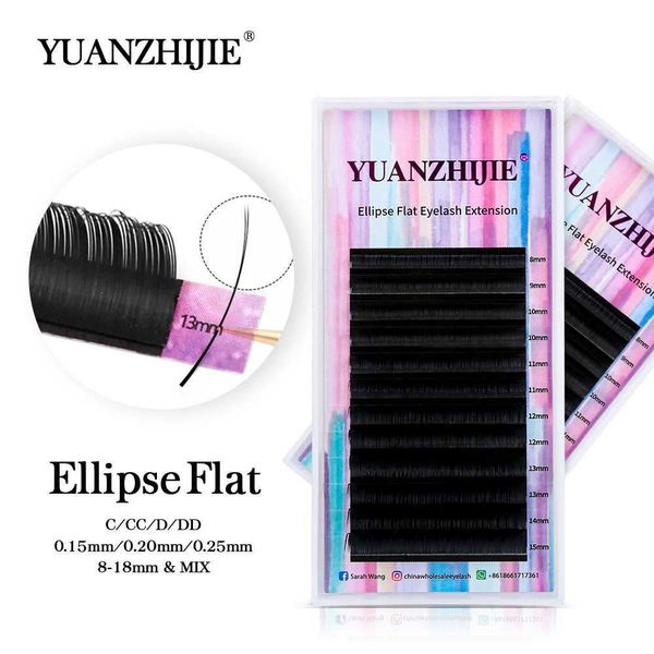 Falsche Wimpern Yuanzhijie Ellipse Flat Eyelash Ultra Matt Dark C/D Curling Soft Split Point Kaschmir -Volumen -Seiden -Extender Q240510