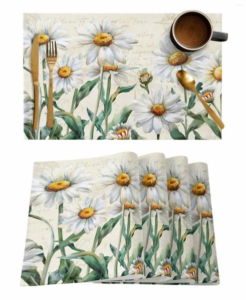 Masa Paspasları Bahar Bitkileri Daisies Çiçekler Pastoral Mavi Mutfak Terimleri Kupası Şişe Placemat Kahve Pedleri 4/6 PCS Masaüstü