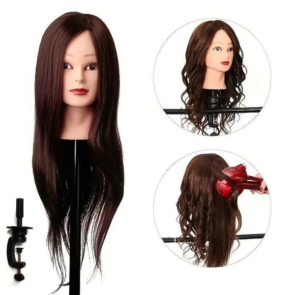 Mannequin -Köpfe menschlicher Modellkopf 20 Zoll Braun 95% reales Haar Training Friseur Doll Frisur Q240510