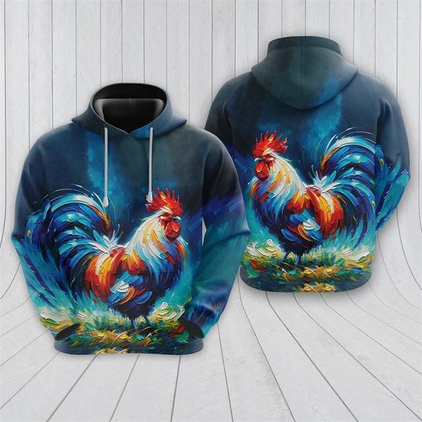 Con cappuccio maschile fumetti divertenti felici felpe grafiche di pollo da donna casual hoody harajuku gallo di moda per uomo vestiti da ragazzo simpatico pullover