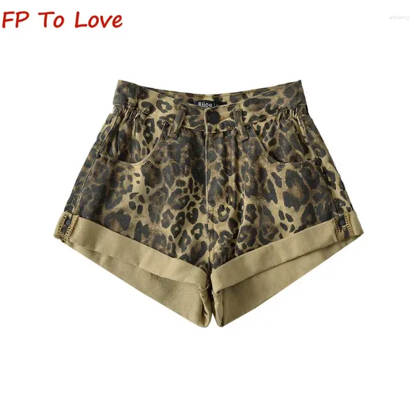 Shorts femminile Y2K Legar Wide Leopard Pantaloni casual 2024 Summer Street Vintage Rolling Women