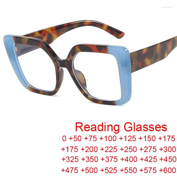 Óculos de sol Luxury Big Square Women Leiting Glasses Fashion Double Color Frame Anti Blue Light Computer Designer Presbyopia 0 a 6