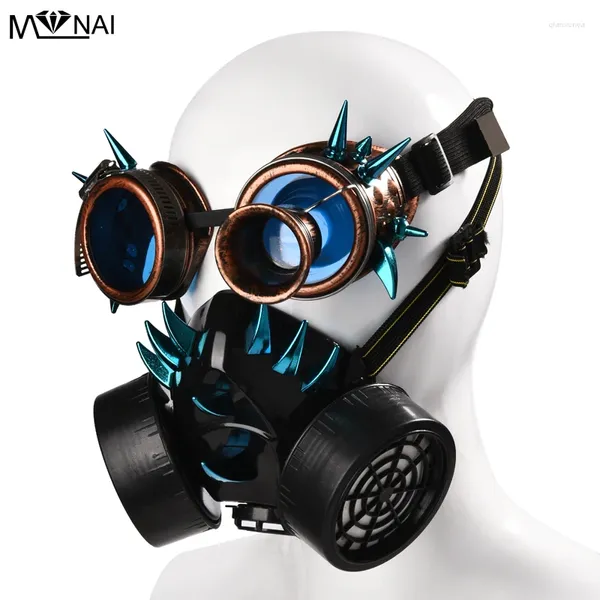 Parti Malzemeleri Steampunk retro gözlük maskeleri ve gözlükleri gotik cos sahne sahne kişilikleri kişilik anti-fog pus maskesi punk mavi perçin