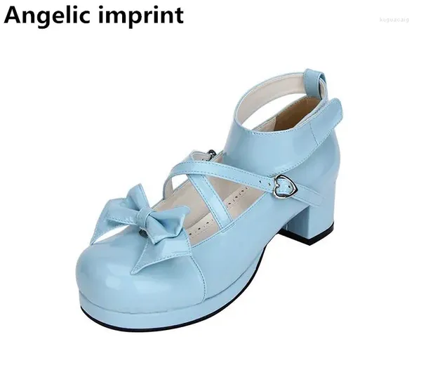 Dress Scarpe Angelic Imprint Woman Mori Girl Lolita Cosplay Lady High Heels Pumps Women Princess Party 33-47 Bowtie 4,5 cm