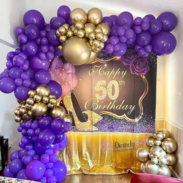 Decoração de festa balões de ouro roxo guirlanda pastel balão arco kit de casamento menina adulta aniversário graduação chá de bebê