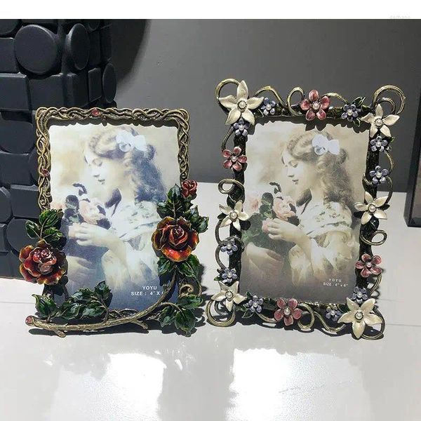 Rahmen bemalte Spitzen dekorative Po Vintage Blumenlegierung gerahmte Erleichterung Blume Familie Bild Rahmen Hochzeitstag Geschenke