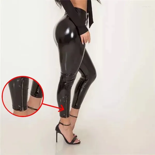 Pantaloni da donna Donne Donne Skinny Latex Fucice in pelle Pun Stringe Commando Ladies Slim Slim Sexy High Waist Leggings Custom