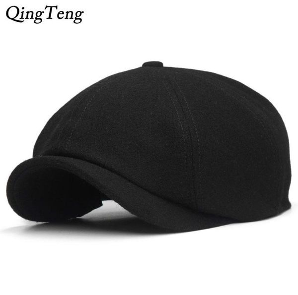 Solid Black Vintage Men Boins Caps Boina de lã Hat Hat Caps Caps Caps Casual Casual Cap Ivy Boinas Pumpkin Hats2988727