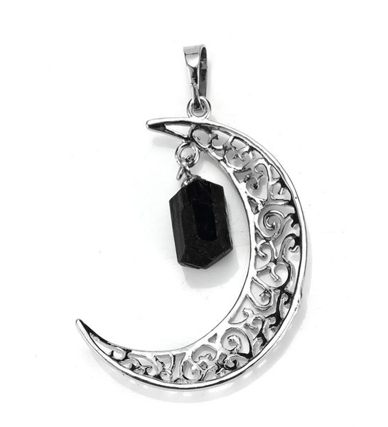 Ganze 10 PCs Einzigartige silberplattierte unregelmäßige Form natürlicher schwarzer turmalin Crescent Mond Stein Anhänger Charm Jewelry4046989