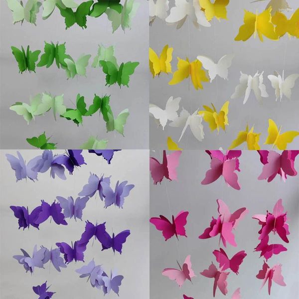 Estatuetas decorativas 3m Borbolefly String 18pcs 3d Papel Ornamentos pendurados Buntings for Kids Room Wedding Birthday Festival Diy Party Decors