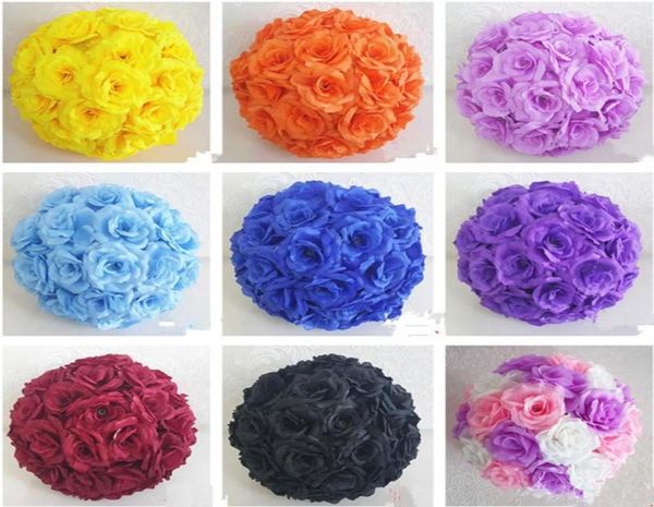 Flores decorativas grinaldas upscale brancas artificiais rosa seda bola de flor pendurada bolas de beijo 30 cm 12 polegadas diâmetro para casamento par9380778