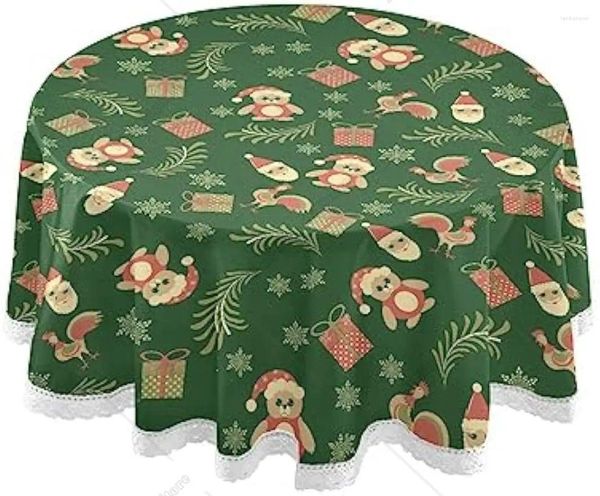 Tala de mesa Coloque da árvore de Natal Urso de neve Flakes de neve Papai Noel Lace impresso Rount 60 de toalha de mesa de diâmetro para a cozinha de festa em casa