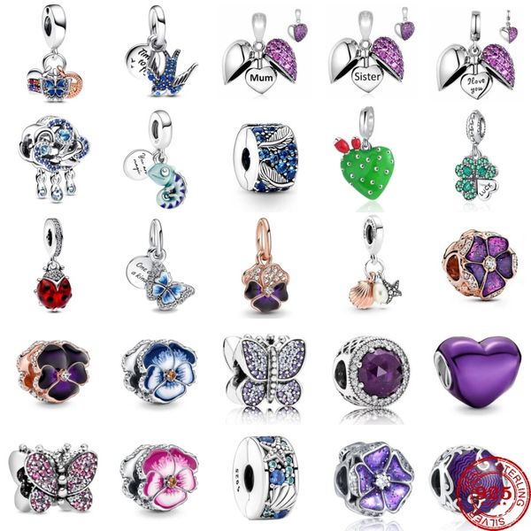 925 Sterling Silver Fit Pandoras Charms perle braccialetti Canno a farfalla CACTUS CACTUS CLOVER CHARMELEON