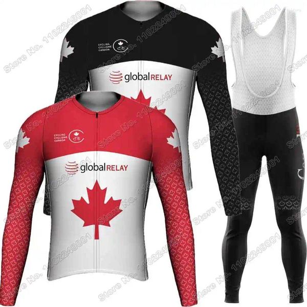 Rennsets Kanada Nationalmannschaft 2024 Radsporttrikot Langarm Set Red Black Cloding Herren -Straßenrad Hemd Anzug Fahrrad Bib Strumpfhose