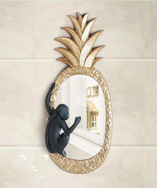 Nordic Style 3D Stereo Luxus Monkey Ananas Spiegel Harz Crafts Decor Ornament Wandhänge Wandzubehör8212021