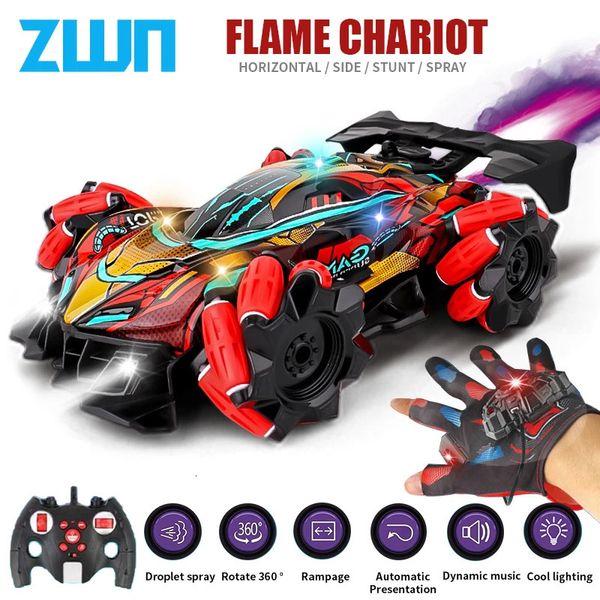 Carro de deriva ZWN F2 RC com luzes LEDs de música 2.4g Gesto Gesto Radio Rádio Rádio Remoto Spray Spray Stunt Car 4wd Electric Children Toys 240511