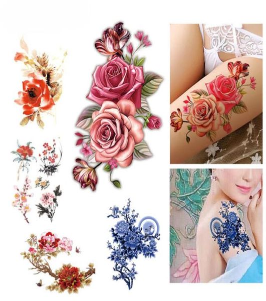 Цветочная птица наклейка фальшивые женщины мужчины DIY Хенна Body Art Design Design Butterfly Tree Ветвь яркая временная татуировка 9459196