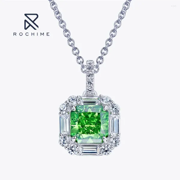 Catene Rochime Asscher Cut Green Gemstone Collana a sospensione 925 Gioielli zirconici cubici in oro in oro sterling per donne