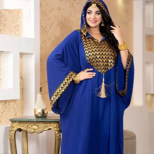 Roupas étnicas africanas mulheres com capuz abaya tricotaram vestidos de noite de kaftan dubai vestido muçulmano marrocos caftan abayas islam robe 2024