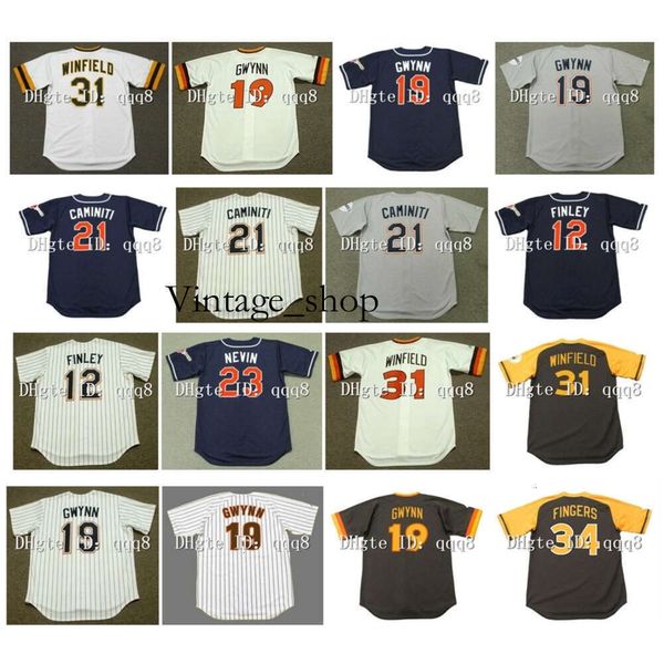 Vin Vintage 1997 21 Ken Caminit 19 Tony Gwynn 12 Steve Finley 23 Phil Nevin 31 Dave Winfield 34 Rollie Finger Blue White Vintage Baseball