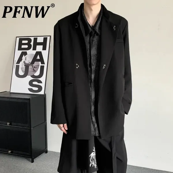 Ternos masculinos Pfnw Autumn Winter Niche de nicho de alto senso casaco black metal stand stand colar estilo chinês maré chique punk escuro blazer 12z6370