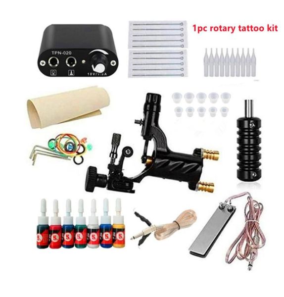 Tattoo Kits 7 Farben -Tinten Set Einweg -Nadeln Netzteil Rotary Maschinengewehr Set Tattoos Kit Tattooing Accessoires7183814