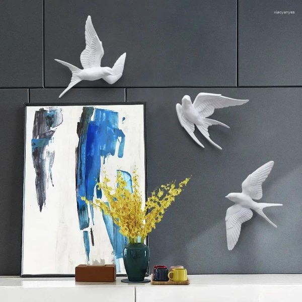 Estatuetas decorativas resina pássaros criativos para a parede 3d adesivo sala de estar de animais murais figuras tv Background Home Decor