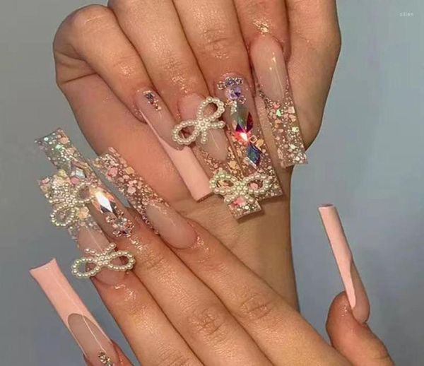 False Nails 24pcs French Wave Line Design Ballet Falso Coffina indossabile Pressa sulla manicure Full Cover2199326