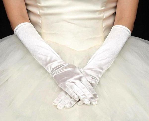 Fünf Finger Handschuhe Frauen039s Abend Party Hochzeit formaler farbiger Satin Long Finger Fäustlinge Forevents Aktivitäten Red White6099822