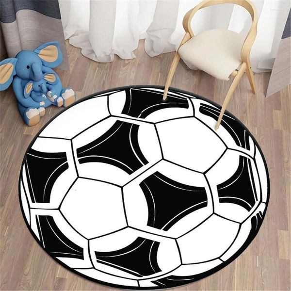 Tappeti HX Football Round Black White Soccer 3D Stampato per soggiorno Flannello Non slip Tappeti per la camera da letto