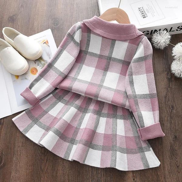 Mädchenkleider Kleidung Fashion Casual Baby Set Herbst Winter College -Outfits Kleidung Water Top Hosentender Rock kariertes Kleid elegant