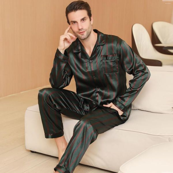 Pijama masculino de roupas de casa Mangas longas de verão Roupas de gelo lindas primavera e outono casual cardigã fino pode usar roupas de dormir