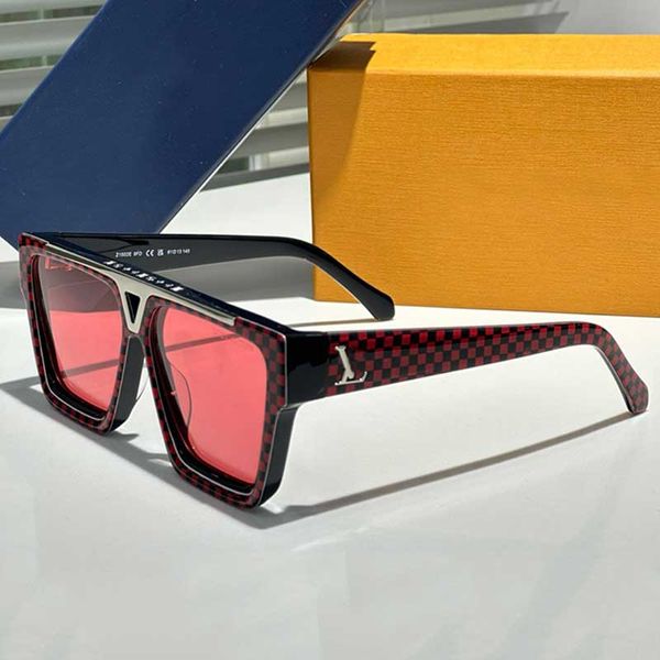 Beweis Damier Pop Sonnenbrille Z2432W Designer Sonnenbrille für Frauen Red Square Acetat Rahmen 100% UV -Schutz Gravierte Metallstreifenmarke Männer Square Brille Z1502