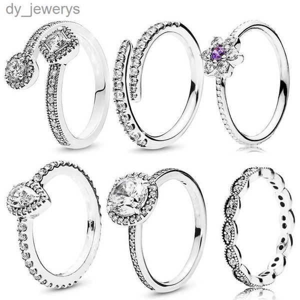 Yeni Popüler 925 Sterling Gümüş Yüzükler Su Damlacıkları İnce parmak Yüzüğü Şeffaf CZ Pand0ra Bayan Düğün Takı Moda Aksesuarları Hediye