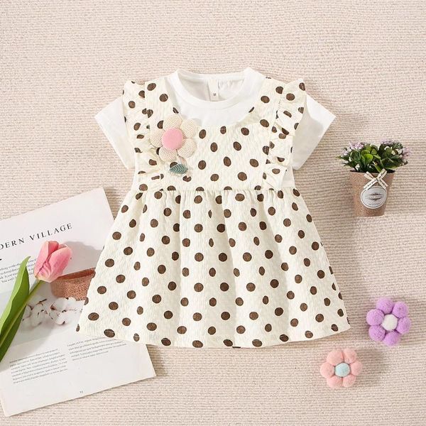 Vestidos de menina Padrão de ponto de verão Pequeno mangas voadoras de duas peças para o estilo de férias casuais do estilo de férias infantis, vestido de princesa doce