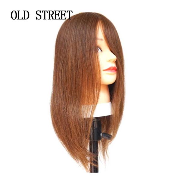 Mannequin -Köpfe menschlicher Modell Kopf gerade 100% braunes Haar Friseur Perm Bleichfarbe Dye Makeup Puppe für das Training Q240510