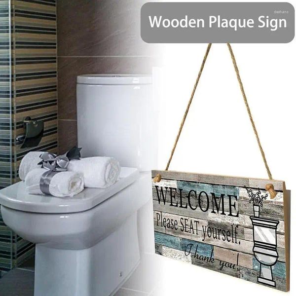 Estatuetas decorativas placas de banheiro banheiro placas de madeira placas de madeira banheiro engraçado rústico de boas -vindas pendurado signo de parede de arte decoração de casa
